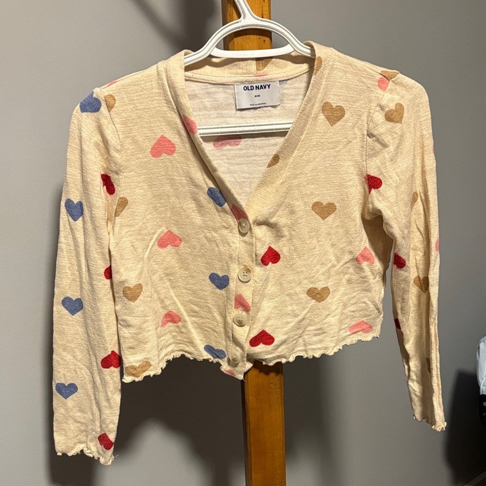 Old Navy Kids Heart Pattern Cardigan - Cream, Red, Blue, Brown